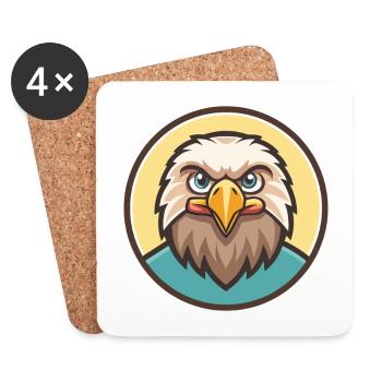 aigle kawaii dessin animé personnage animal visage d’animal de compagnie - Dessous de verre (lot de 4) - blanc - Devant