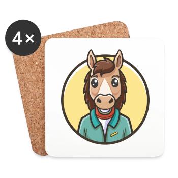 Horse Kawaii Cartoon Character Animal Pet Face - Coasters (set of 4) - white - Front