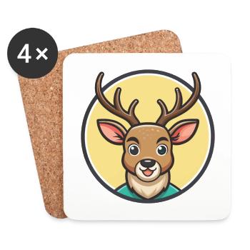 cerf kawaii dessin animé personnage animal animal visage - Dessous de verre (lot de 4) - blanc - Devant