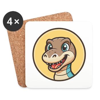 Dinosaurier Kawaii Cartoon Figur Tier Haustier Gesicht - Untersetzer (4er-Set) - Weiß - Vorne