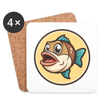 Fish Kawaii Cartoon Character Animal Pet Face - Coasters (set of 4) - white - Front