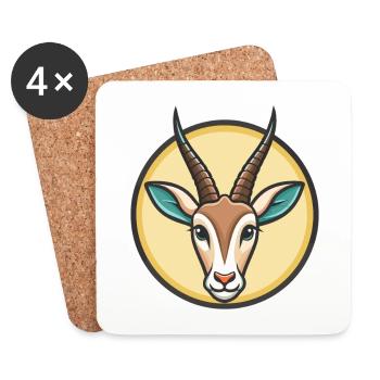 Oryx Kawaii Dessin animé Personnage Animal Animal Visage - Dessous de verre (lot de 4) - blanc - Devant