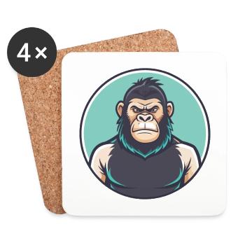 Gorilla Kawaii Cartoon Figur Tier Haustier Gesicht - Untersetzer (4er-Set) - Weiß - Vorne