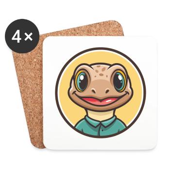 lézard kawaii dessin animé personnage animal visage d’animal de compagnie - Dessous de verre (lot de 4) - blanc - Devant
