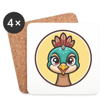 Peacock Kawaii Cartoon Character Animal Pet Face - Coasters (set of 4) - white - Front