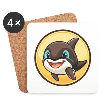 Orca Kawaii Cartoon Figur Tier Haustier Gesicht - Untersetzer (4er-Set) - Weiß - Vorne