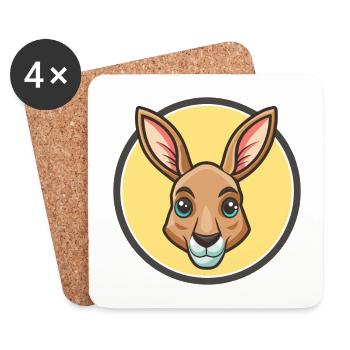 Kangourou Kawaii Dessin animé Personnage Animal Visage D’animal - Dessous de verre (lot de 4) - blanc - Devant