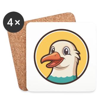 Mouette Kawaii Dessin Animé Personnage Animal Animal Visage - Dessous de verre (lot de 4) - blanc - Devant