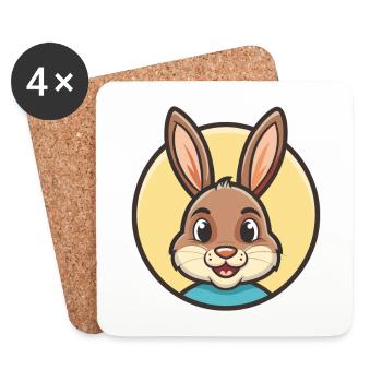 Lapin Kawaii Dessin animé Personnage Animal Animal Visage - Dessous de verre (lot de 4) - blanc - Devant