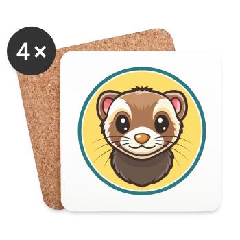 Ferret Kawaii Cartoon Character Animal Pet Face - Coasters (set of 4) - white - Front