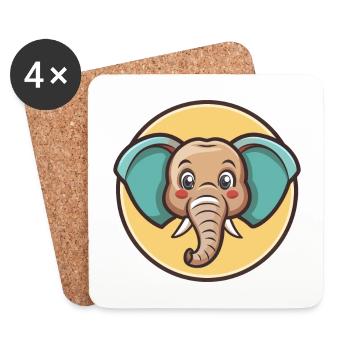 éléphant kawaii dessin animé personnage animal visage d’animal de compagnie - Dessous de verre (lot de 4) - blanc - Devant