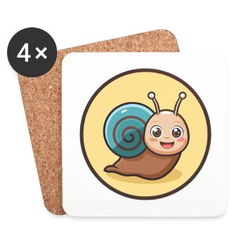 Escargot Kawaii Dessin animé Personnage Animal Visage D’animal - Dessous de verre (lot de 4) - blanc - Devant