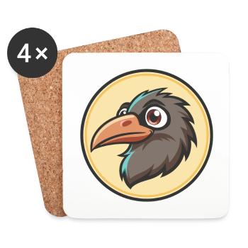 corbeau kawaii dessin animé personnage animal visage d’animal de compagnie - Dessous de verre (lot de 4) - blanc - Devant
