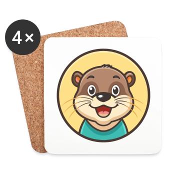 loutre kawaii dessin animé personnage animal visage d’animal - Dessous de verre (lot de 4) - blanc - Devant