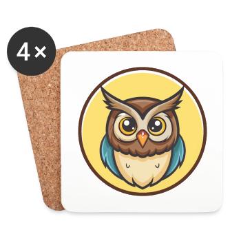 hibou kawaii dessin animé personnage animal visage d’animal - Dessous de verre (lot de 4) - blanc - Devant