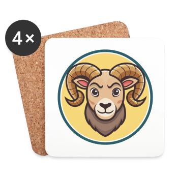 Ram Kawaii Cartoon Character Animal Pet Face - Coasters (set of 4) - white - Front