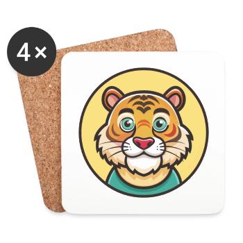 Tiger Kawaii Cartoon Character Animal Pet Face - Coasters (set of 4) - white - Front