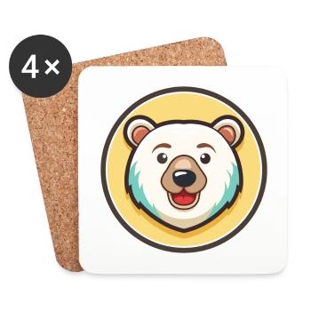 Polar Bear Kawaii Cartoon Character Animal Face - Coasters (set of 4) - white - Front