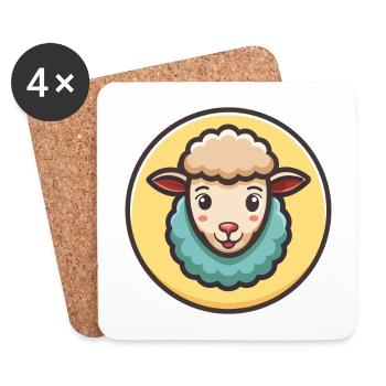 Sheep Kawaii Cartoon Character Animal Pet Face - Coasters (set of 4) - white - Front