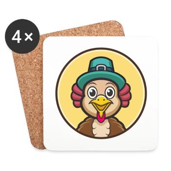 Turkey Kawaii Cartoon Character Animal Pet Face - Coasters (set of 4) - white - Front