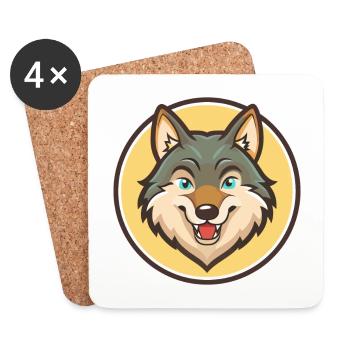 Wolf Kawaii Cartoon Figur Tier Haustier Gesicht - Untersetzer (4er-Set) - Weiß - Vorne