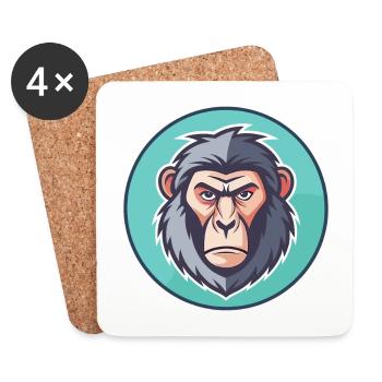 Baboon Kawaii Cartoon Character Animal Pet Face - Coasters (set of 4) - white - Front