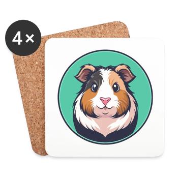 cochon d’Inde Kawaii dessin animé personnage visage d’animal - Dessous de verre (lot de 4) - blanc - Devant