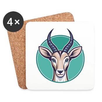 Antelope Kawaii Cartoon Character Animal Pet Face - Coasters (set of 4) - white - Front