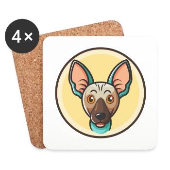 Race de chien sans poils africain dessin animé kawaii clipart - Dessous de verre (lot de 4) - blanc - Devant