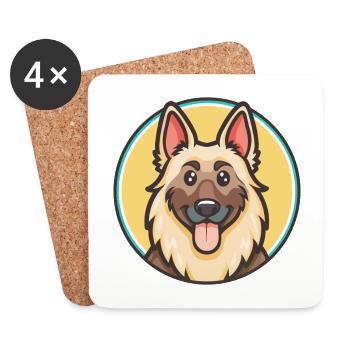 Berger afghan, race de chien, dessin animé kawaii clipart - Dessous de verre (lot de 4) - blanc - Devant