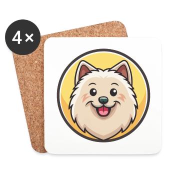 American Eskimo Dog Breed Cartoon Kawaii Clipart - Coasters (set of 4) - white - Front