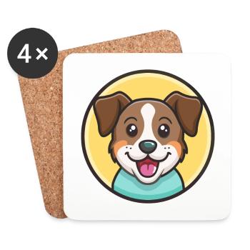 Aidi Dog Breed Cartoon Kawaii Clipart Illustration - Coasters (set of 4) - white - Front