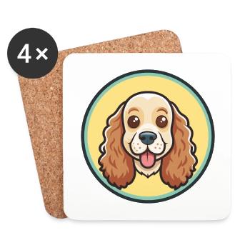Race de chien Cocker Spaniel américain Dessin animé Kawaii - Dessous de verre (lot de 4) - blanc - Devant