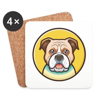 Dessin animé de race de chien bouledogue américain kawaii clipart - Dessous de verre (lot de 4) - blanc - Devant