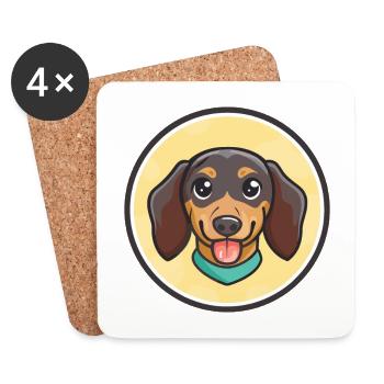 Dessin animé kawaii de race de chien de race Dachshund des Alpes - Dessous de verre (lot de 4) - blanc - Devant