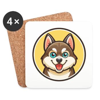 Chien de race Alaskan Klee Kai, dessin animé Kawaii - Dessous de verre (lot de 4) - blanc - Devant
