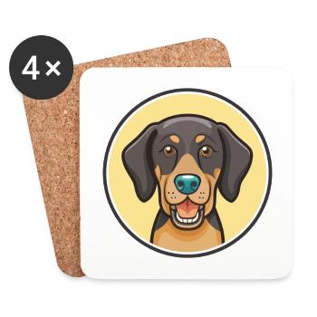 Chien de chasse autrichien noir et feu, race de chien de dessin animé - Dessous de verre (lot de 4) - blanc - Devant