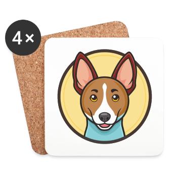 Basenji Dog Breed Cartoon Character Kawaii Clipart - Coasters (set of 4) - white - Front