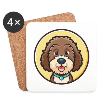 Barbet Race de chien Dessin animé Kawaii Clipart Animal de compagnie - Dessous de verre (lot de 4) - blanc - Devant