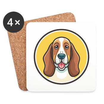 Basset Hound Dog Breed Cartoon Kawaii Clipart Pet - Coasters (set of 4) - white - Front