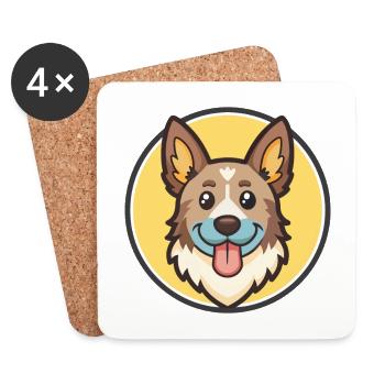 Berger Basque Race de chien Dessin animé Kawaii Clipart - Dessous de verre (lot de 4) - blanc - Devant
