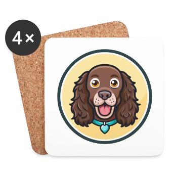 Boykin Spaniel Chien Race Dessin animé Kawaii Clipart - Dessous de verre (lot de 4) - blanc - Devant