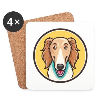 Borzoi Dog Breed Cartoon Kawaii Clipart Animal Pet - Coasters (set of 4) - white - Front