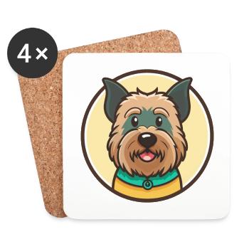 Bouvier des Flandres Chien Race Dessin animé Kawaii Pet - Dessous de verre (lot de 4) - blanc - Devant
