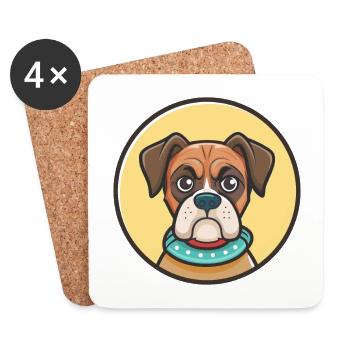 Boxer Hund Rasse Cartoon Kawaii Clipart Tier Haustier - Untersetzer (4er-Set) - Weiß - Vorne
