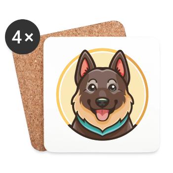 Black Norwegian Elkhound Dog Breed Cartoon Kawaii - Coasters (set of 4) - white - Front