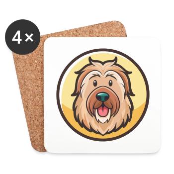 Briard Dog Breed Cartoon Kawaii Clipart Animal Pet - Coasters (set of 4) - white - Front