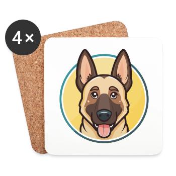 Belgische Malinois Hunderasse Cartoon Kawaii Clipart - Untersetzer (4er-Set) - Weiß - Vorne