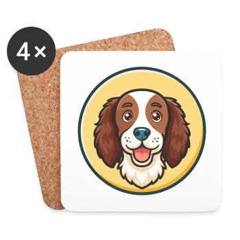 Bretagne Chien Race Coloré Dessin animé Kawaii Clipart - Dessous de verre (lot de 4) - blanc - Devant