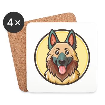 Belgian Tervuren Dog Breed Cartoon Kawaii Clipart - Coasters (set of 4) - white - Front